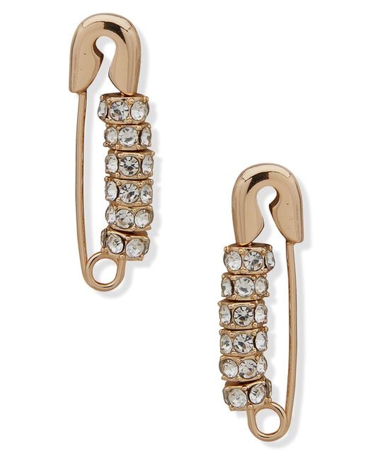 Karl Lagerfeld Metallic Crystal Safety Pin Earrings