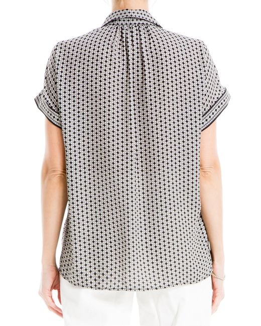 Max Studio Gray Patterned Short Sleeve Button-up Shirt