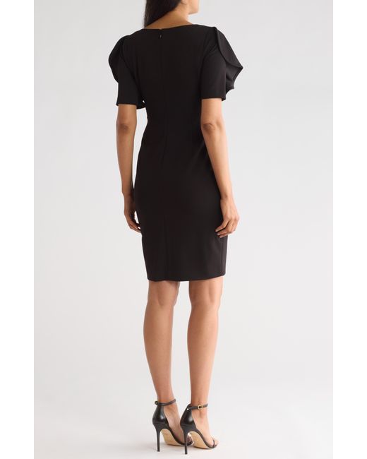 Calvin Klein Black Ruffle Sleeve Scuba Crepe Sheath Dress