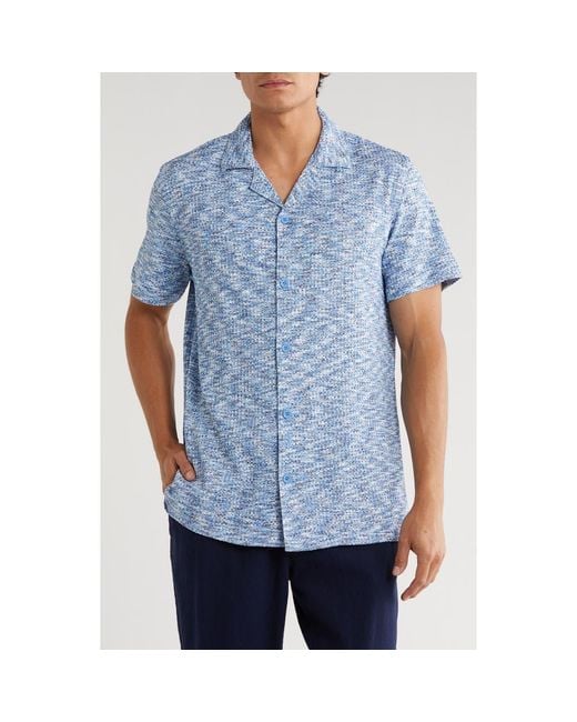 T.R. Premium Blue Mélange Short Sleeve Button-Up Shirt for men