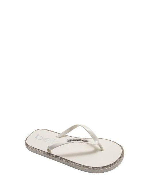 Bebe White Rhinestone Flip Flop