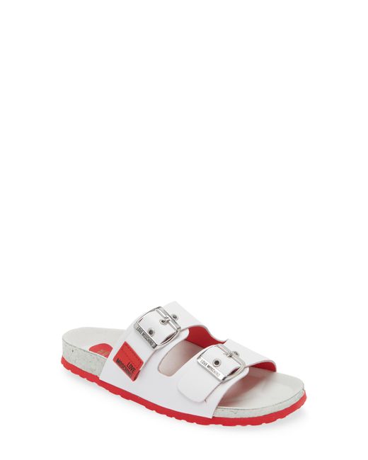 Love Moschino White Double Buckle Strap Leather Sandal