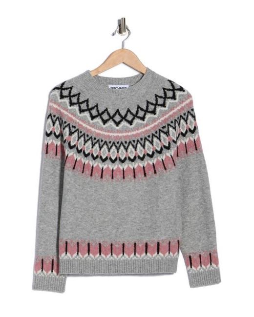 DKNY Gray Fair Isle Crewneck Sweater