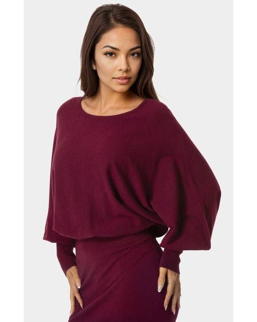 Bebe Scoop Neck Dolman Sleeve Sweater Dress in Purple | Lyst