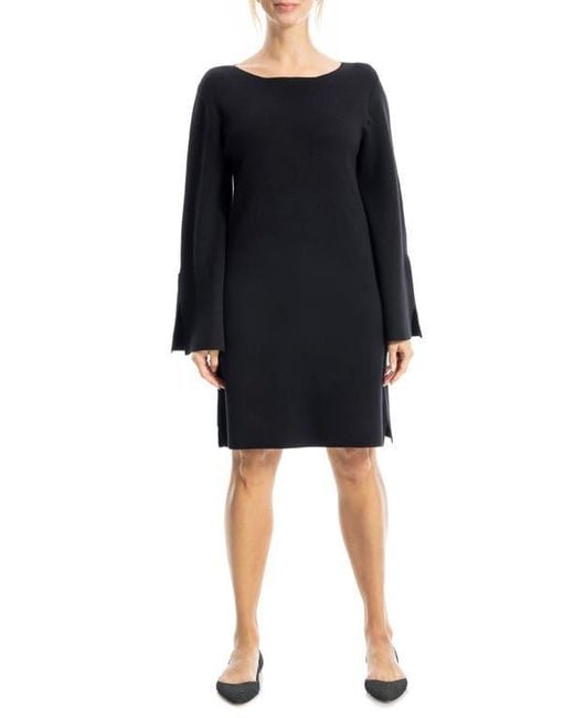 Max Studio Black Boat Neck Flare Sleeve Sweater Dress