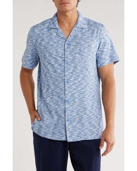 T.R. Premium Blue Mélange Short Sleeve Button-Up Shirt for men