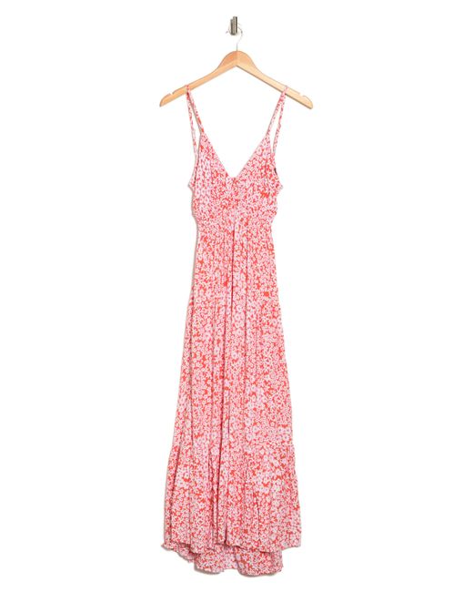 Angie Floral Peekaboo Tiered Maxi Dress in Pink | Lyst