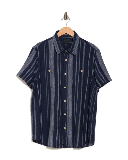 Lucky Brand Blue Mason Plaid Linen Short Sleeve Shirt for men