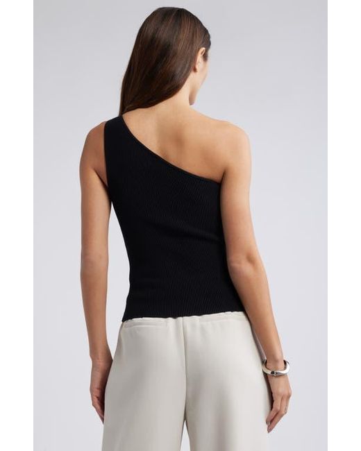 Open Edit Blue Luxe Sculpt Rib One-Shoulder Top