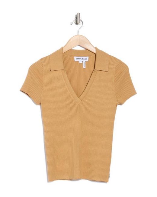 DKNY Black Short Sleeve Rib Polo Sweater