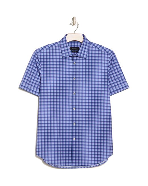 Bugatchi Blue Miles Ooohcotton® Check Short Sleeve Button-up Shirt for men