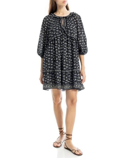 Max Studio Black Floral Three-Quarter Sleeve Keyhole Minidress