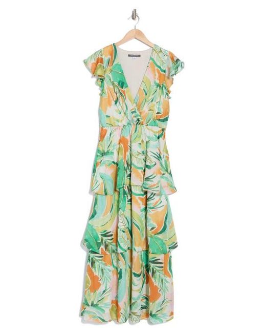 Julia Jordan Green Tiered Flutter Sleeve Dress