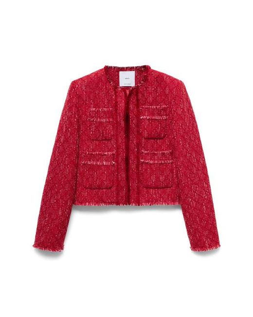 Mango Red Frayed Tweed Jacket