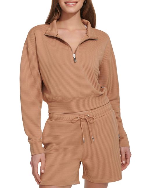 DKNY Brown Ottoman Half-zip Crop Pullover