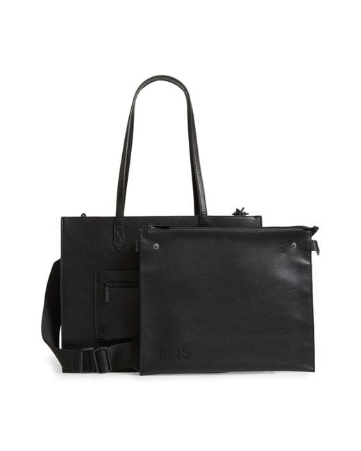 BEIS Black Mini Work Faux Leather Tote