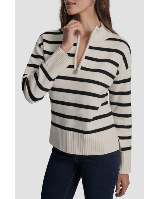 DKNY Gray Stripe Quarter Zip Sweater