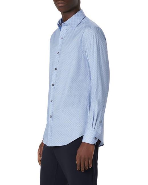 Bugatchi Blue Axel Shaped Fit Trellis Print Stretch Cotton Button-Up Shirt for men