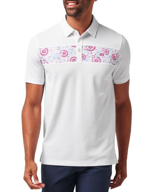 Travis Mathew White Good Good Flourish Chest Stripe Polo for men