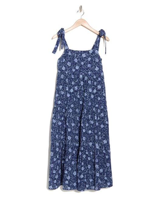 Madewell Blue Floral Tiered Tie Strap Sundress