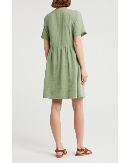 Madewell Green Lightspun Button Front Minidress