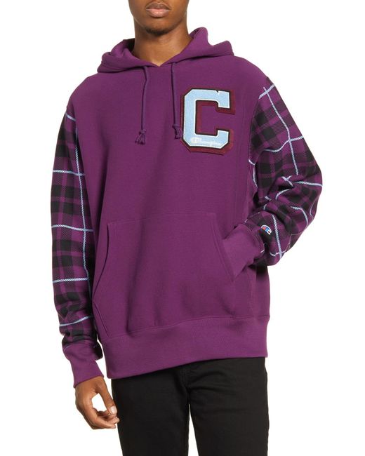 Champion Purple Life® Reverse Weave® Pullover Plaid Hoodie for men