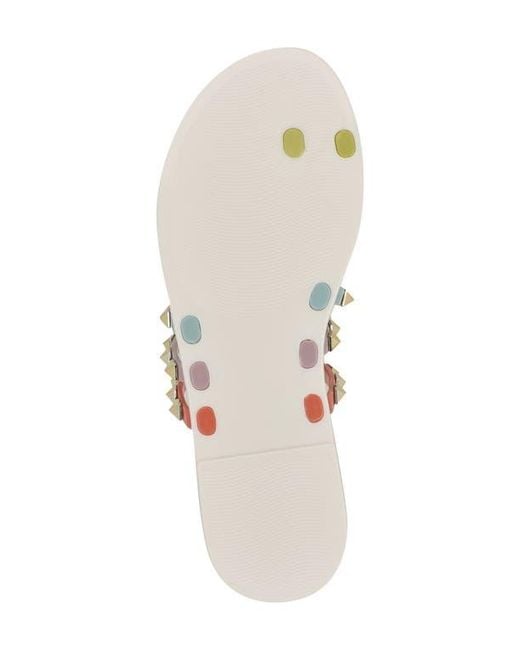 Nine West White Centy Studded Toe Loop Sandal