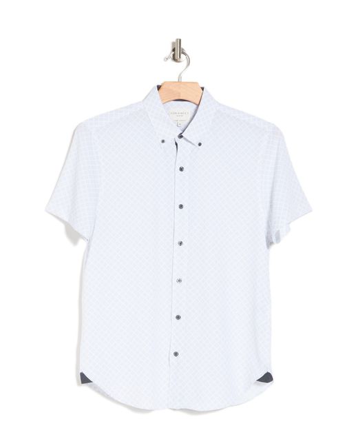 Con.struct White Slim Fit Geometric Four-way Stretch Performance Short Sleeve Button-down Shirt for men