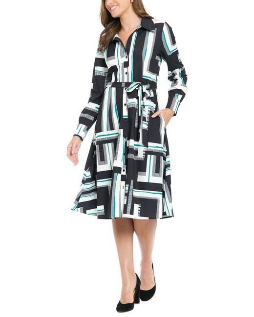 London Times Multicolor Long Sleeve Shirtdress