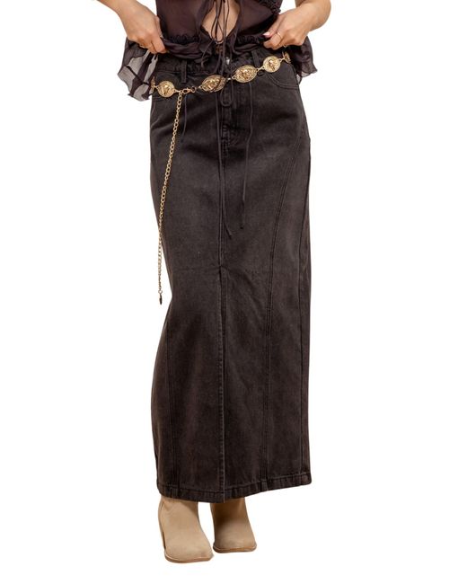 Blu Pepper Black Paneled Denim Midi Skirt