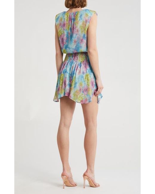 Ramy Brook Blue Matilda Floral Sleeveless Plissé Minidress