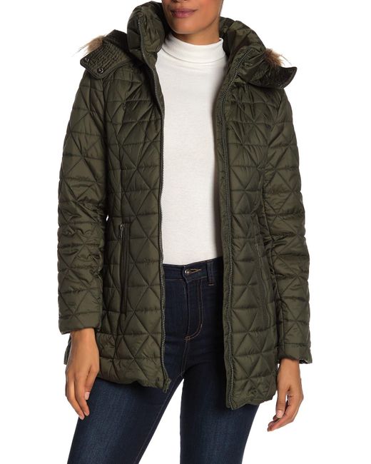 Marc New York Green Faux Fur Trim Hood Quilted Jacket In Olive At Nordstrom Rack