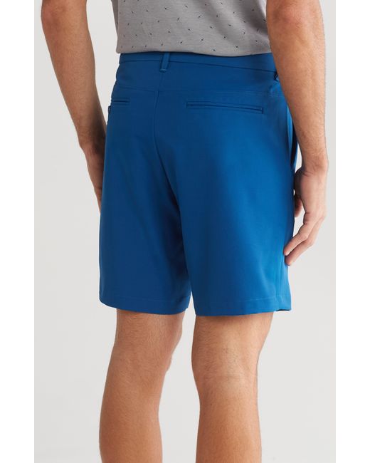 Original Penguin Blue Solid Flat Front Golf Shorts for men