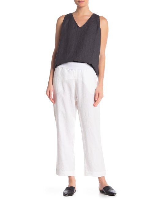 Jarbo White Cropped Pull-on Linen Pants