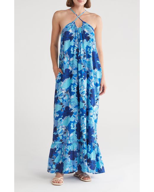 Boho Me Blue Floral Paisley Cover-up Maxi Dress