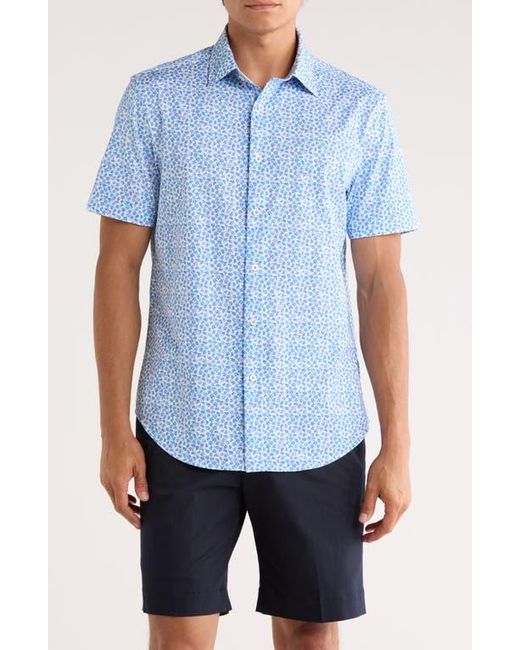 Bugatchi Blue Miles Short Sleeve 8-Way Stretch Ooohcotton Button-Up Shirt for men