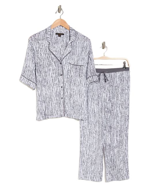 Donna Karan Blue Short Sleeve Button Up & Capri Pajamas