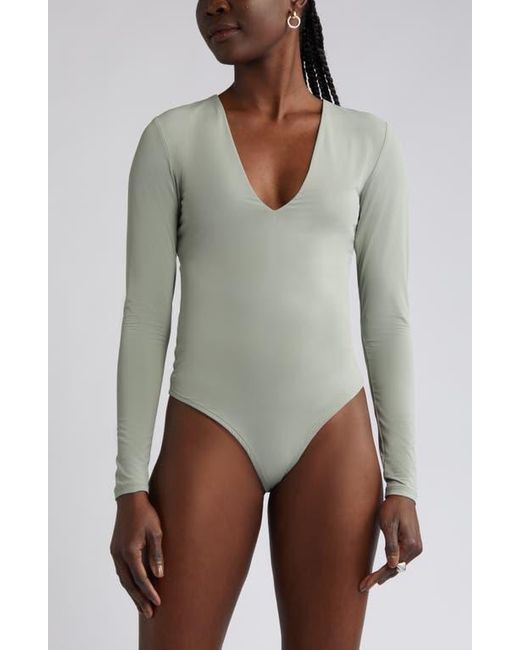Open Edit Gray Smooth Edit V-Neck Bodysuit