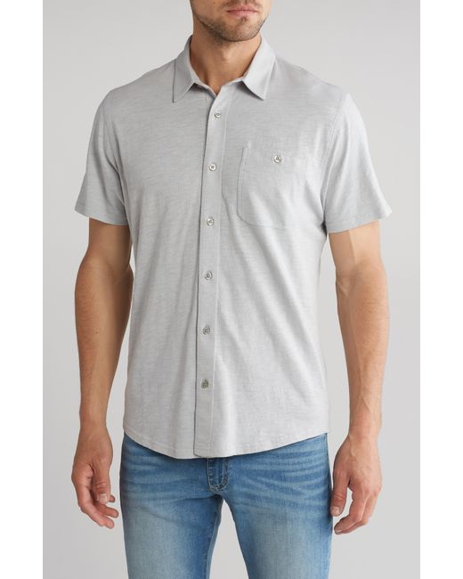 14th & Union Gray Short Sleeve Slubbed Knit Button-up Shirt for men
