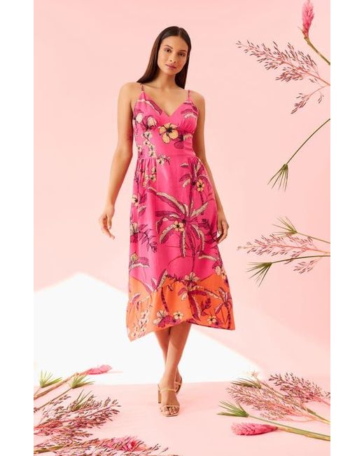 DONNA MORGAN FOR MAGGY Floral Linen Blend Fit & Flare Midi Dress in Red | Lyst DONNA MORGAN FOR MAGGY Floral Linen Blend Fit & Flare Midi Dress in Red | Lyst