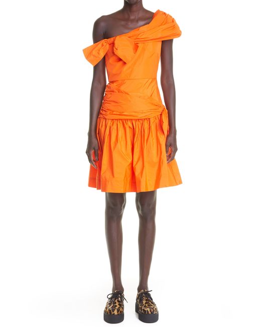 Molly Goddard Meredith Bow One-shoulder Taffeta Dress in Orange | Lyst