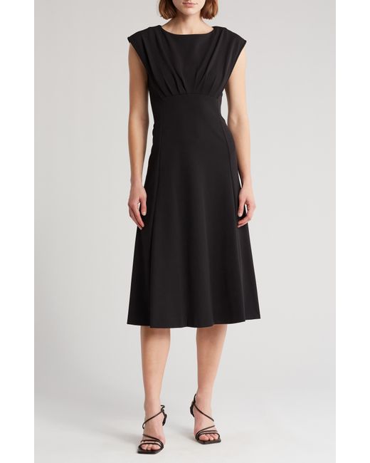 Calvin Klein Black Cap Sleeve A-line Midi Dress