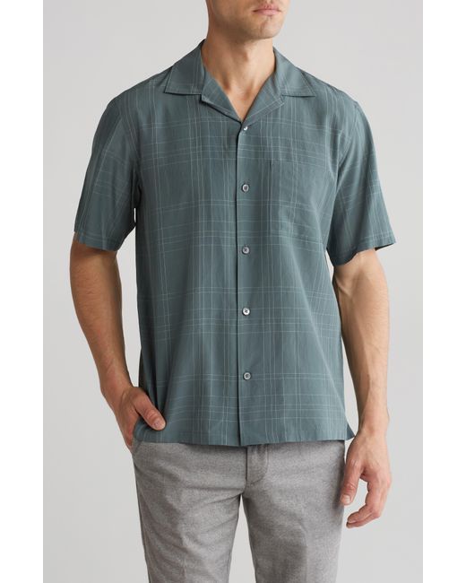 Theory Blue Noll Grid Short Sleeve Button-up Shirt for men