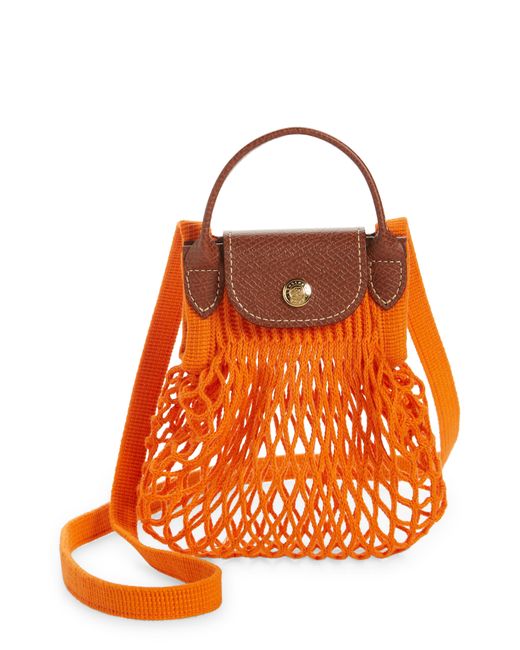 Longchamp Orange Le Pliage Filt Knit Crossbody Bag