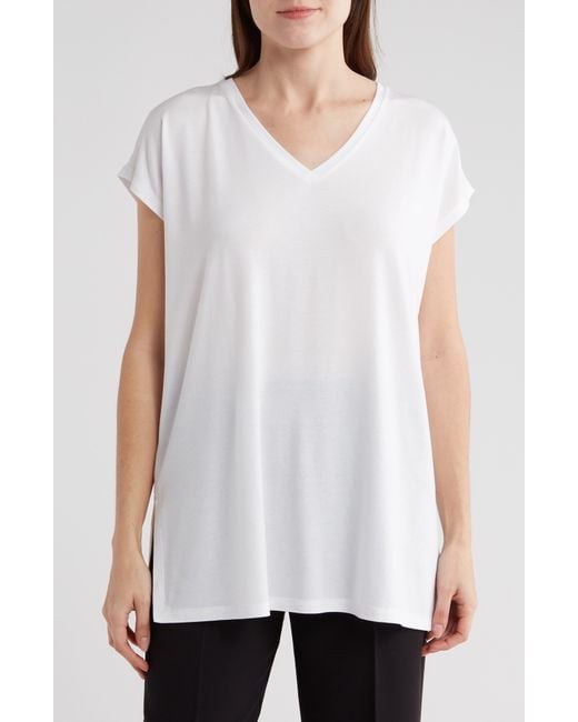 Eileen Fisher White V-neck ® Lyocell T-shirt
