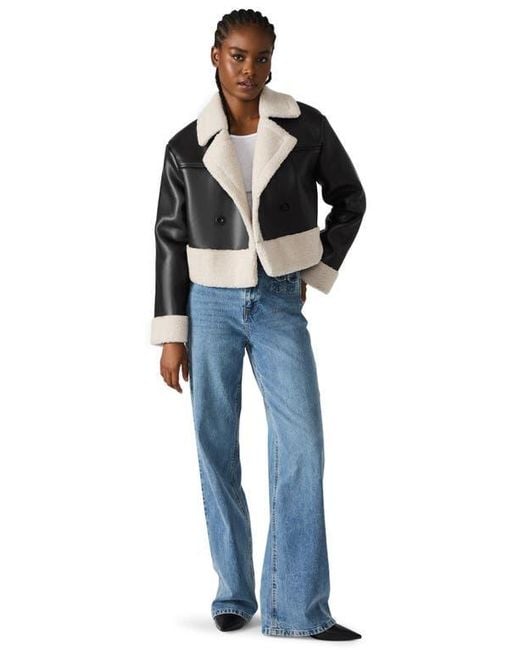 Steve Madden Black Athen Faux Shearling Trim Moto Jacket