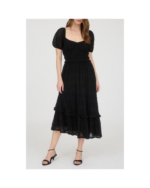 AUGUST SKY Black Puff Sleeve Tiered Midi Dress
