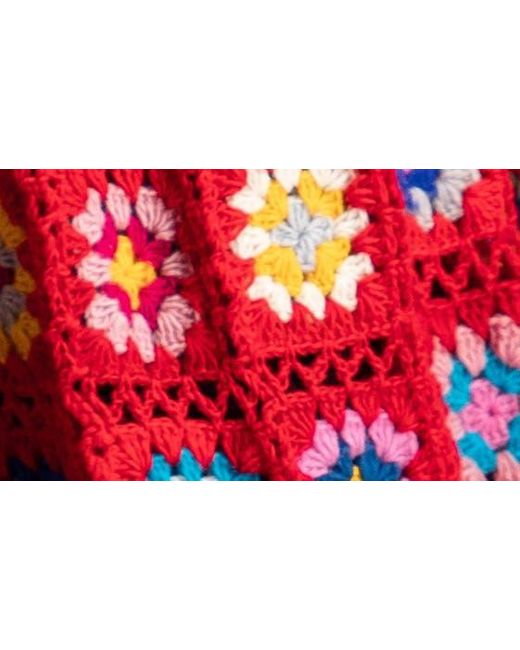Saachi Red Crochet Patchwork Fringe Duster