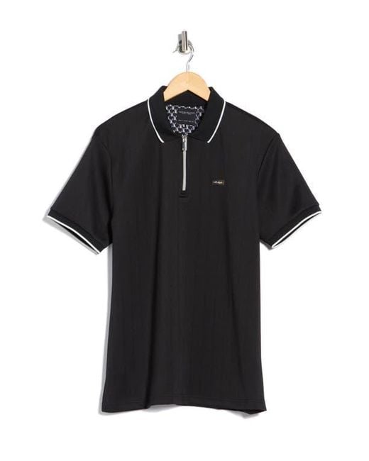 Denim and Flower Vertical Stripe Textured Polo in Black for Men | Lyst