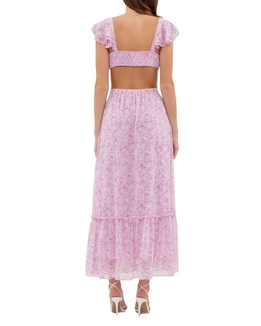 Blu Pepper Pink Pleated Cutout Midi Dress